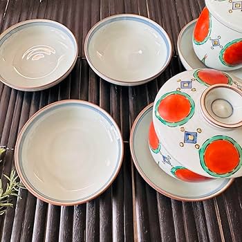 Amazon.co.jp: 品有田焼 玲泉窯 錦手赤玉紋 蒸碗揃 受け皿付